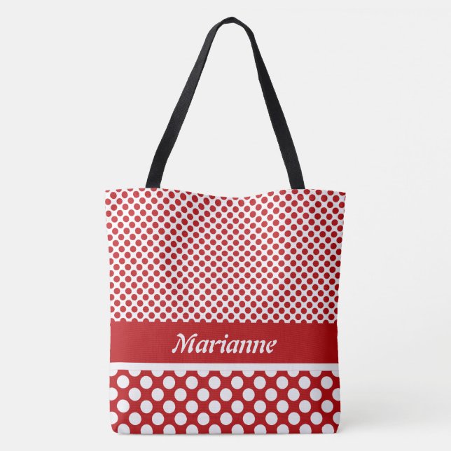 Classe denominada Red & White Bolinhas Tote Bag (Verso)