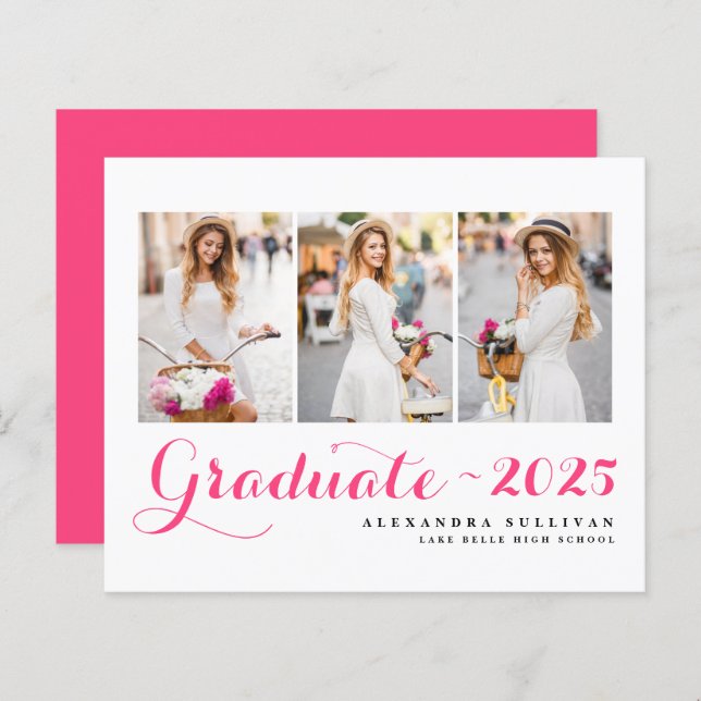Classe Rosa Quente de Graduação de Colagem de Foto (Frente/Verso)