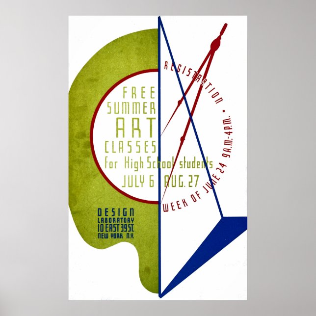 Classes de Arte de Verão Gratuito - WPA Poster - (Frente)