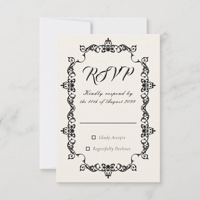 Classic Antique Ivory Ornately Framed Wedding RSVP (Frente)