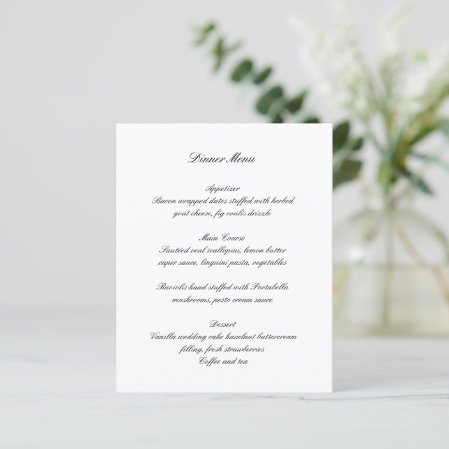 Classic Black and White Timeless Wedding Menu (Em pé/Frente)