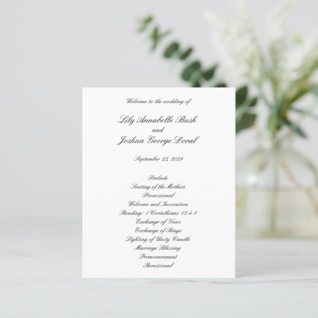 Classic Black and White Timeless Wedding Program (Em pé/Frente)