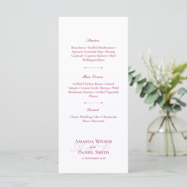 Classic Burgundy Wedding Menu (Em pé/Frente)