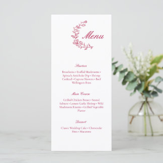 Classic Burgundy Wedding Menu with Floral Accent