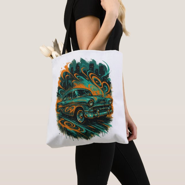 Classic Car Graffiti Tote Bag (Close Up)