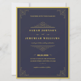 Classic Elegant navy-blue and Gold vintage Wedding
