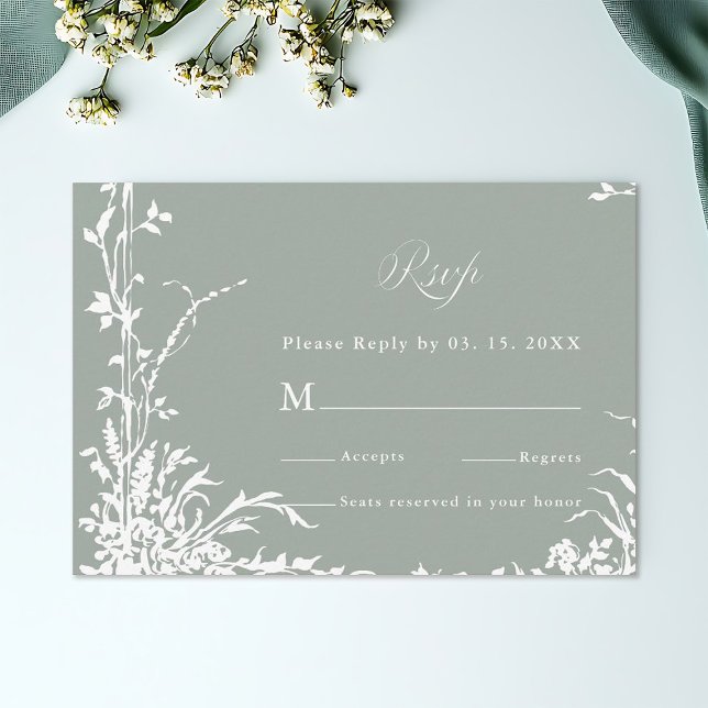 Classic Floral Frame Wedding RSVP Sage Green (Criador carregado)