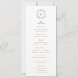 Classic Floral Monogram Crest Wedding Menu Card