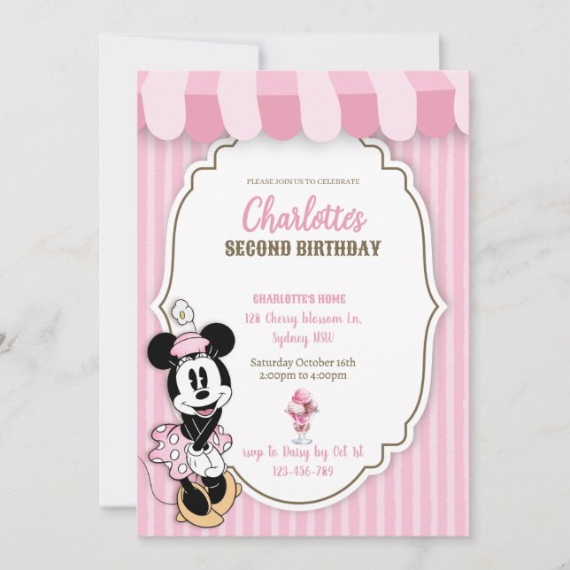 Classic Minnie ice cream shop invitation  (Frente)