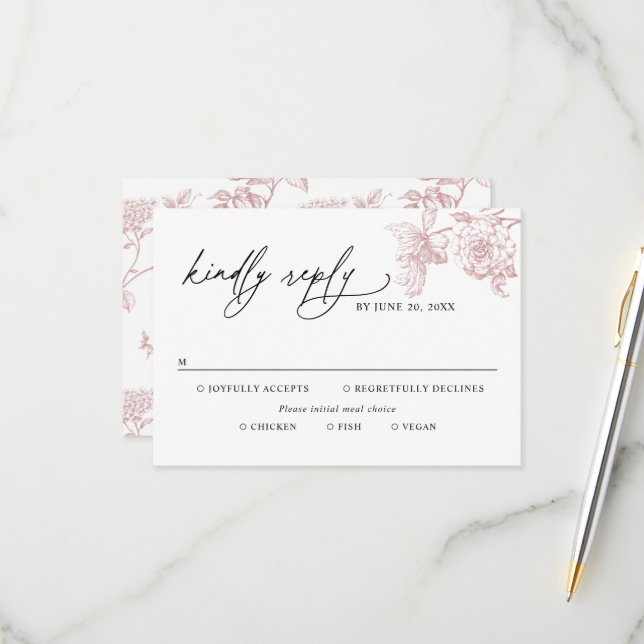 Classic Victorian Floral Meal Options Wedding RSVP (Frente/Verso In Situ)