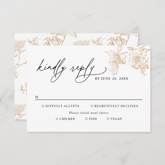 Classic Victorian Gold Meal Options Wedding RSVP (Frente/Verso)