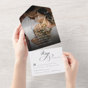 Clássica Caligrafia e Foto Escura Casamento Elegan