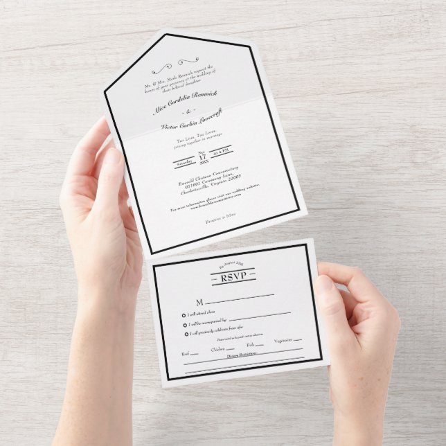 Clássica Escolha do Menu de Casamento Branco Preto (Aba destacável)