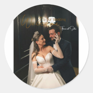 Clássico adesivo redondo de casamento - personaliz
