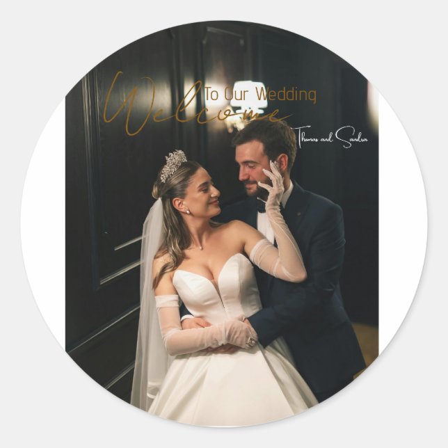 Clássico adesivo redondo de casamento - personaliz (Frente)