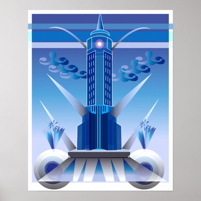 Clássico Art Deco City Building Poster (Frente)