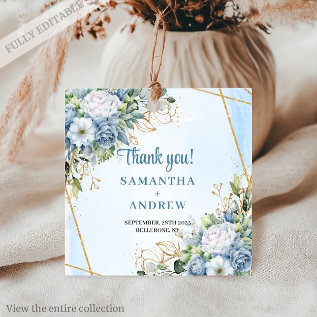 Clássico Azul Eucalyptus Floral Obrigado Etiqueta (Classic Dusty Blue Eucalyptus Floral Thank You Tag)
