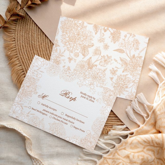 Clássico Bege Floral RSVP Elegante Casamento com C (Criador carregado)
