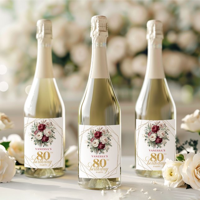 Clássico Bege Rosa Champanhe de Aniversário de 80  (Classic Blush Burgundy 80th Birthday Champagne Labels)