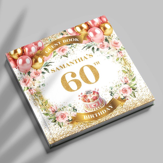 Clássico Boho 60º Aniversário Livro de Convidados  (Classy Boho 60th Birthday Guest Book Petal Style

)