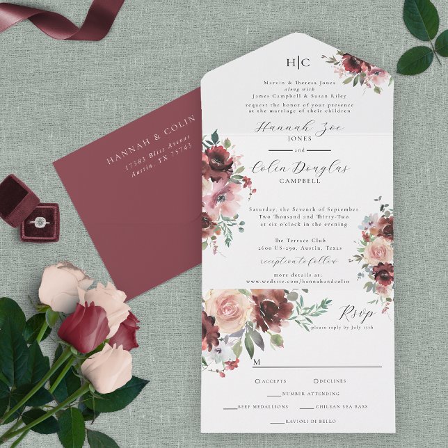 Clássico Burgundy Blush Rosa e Peony (Criador carregado)