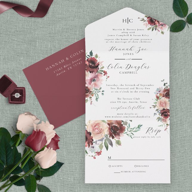 Clássico Burgundy Blush Rosa e Peony Tudo Em Uma I (Criador carregado)