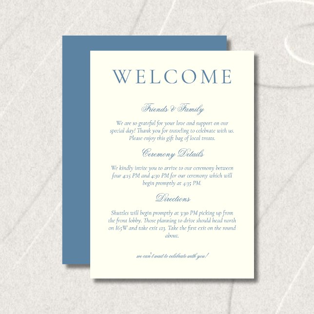 Clássico Cartão de Boas-Vindas de Casamento Minima (Classic Dusty Blue Minimalist Wedding Welcome Program)