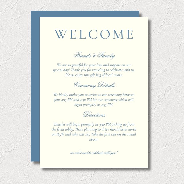Clássico Cartão de Boas-Vindas de Casamento Minima (Classic Dusty Blue Minimalist Wedding Welcome Program)