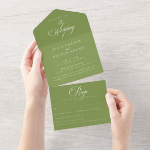 Clássico Casamento de Caligrafia Verde Marfim