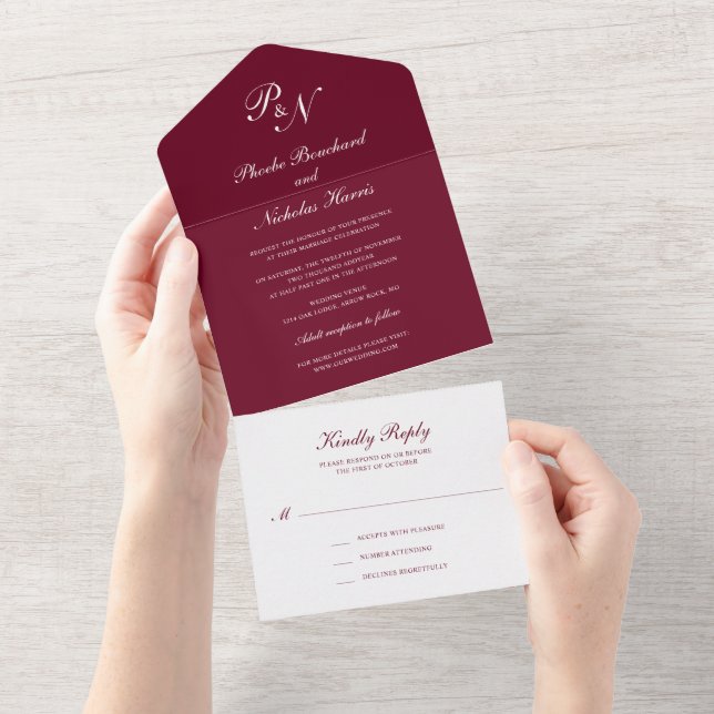 Clássico Casamento Elegante Borgonha (Aba destacável)