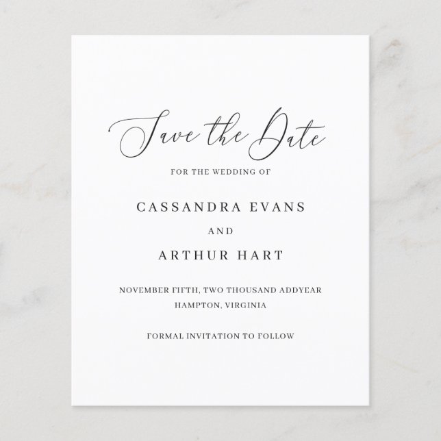 Clássico Casamento Simples e Elegante Save The Dat (Frente)