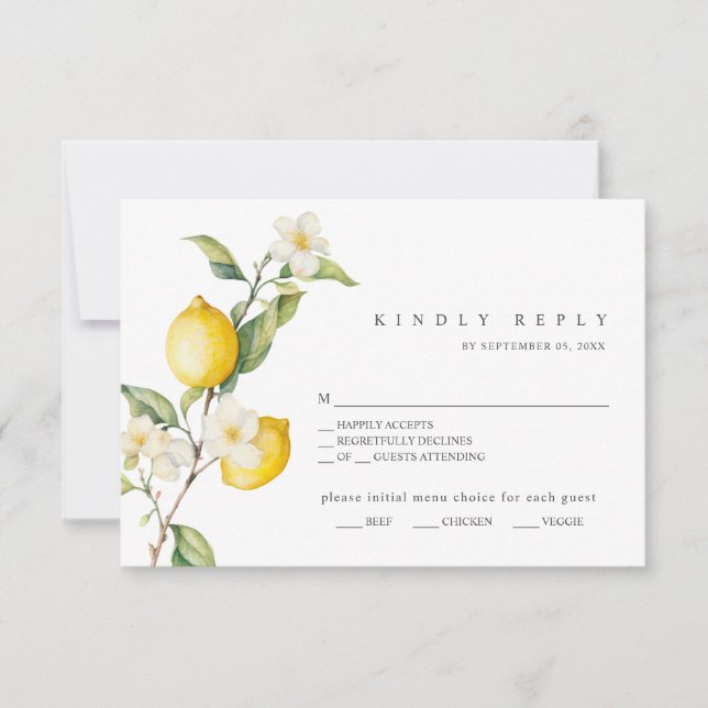 Clássico Citrus Lemon Summer Wedding RSVP Card (Frente)