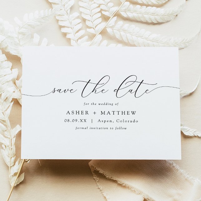 Clássico Convite de Caligrafia Elegante Save the D (Elegant Script Typography Simple Save the Date Cards)