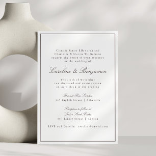 Clássico Convite de Casamento com Bordas Marrons e