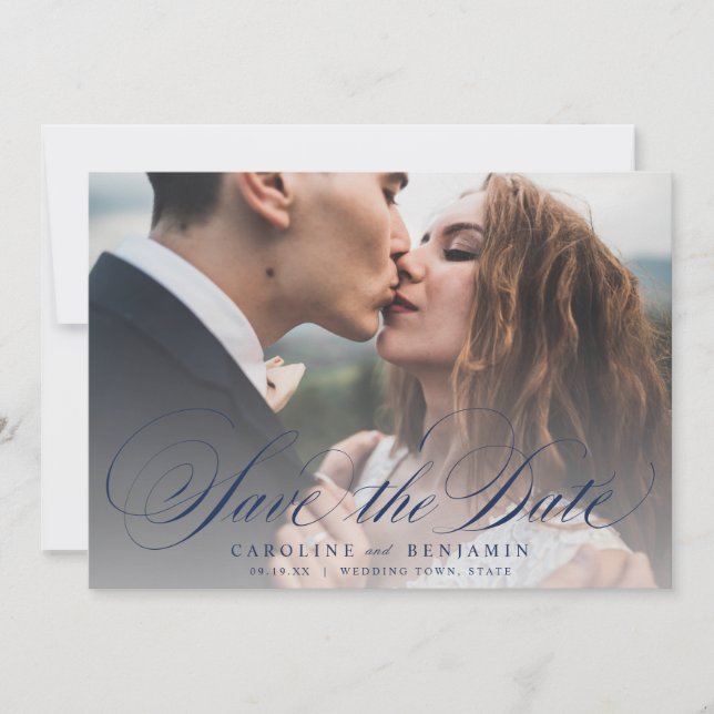Clássico convite de casamento com foto e caligrafi (Frente)