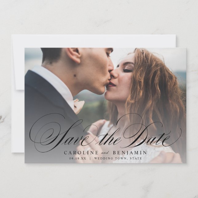 Clássico convite de casamento com foto e caligrafi (Frente)