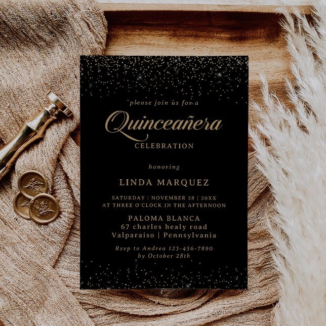 Clássico Convite de Quinceañera em Caligrafia com  (Criador carregado)