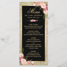 Clássico do Menu Casamento Glitter Dourado Floral 