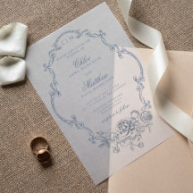 Clássico Elegante Pó Azul Floral Quadro Casamento
