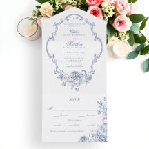 Clássico Elegante Pó Azul Floral Quadro Casamento