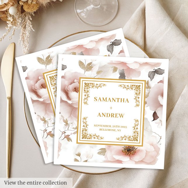 Clássico escamoteador de ouro floral guardanapos d (Classic blush ivory gold floral wedding napkins)