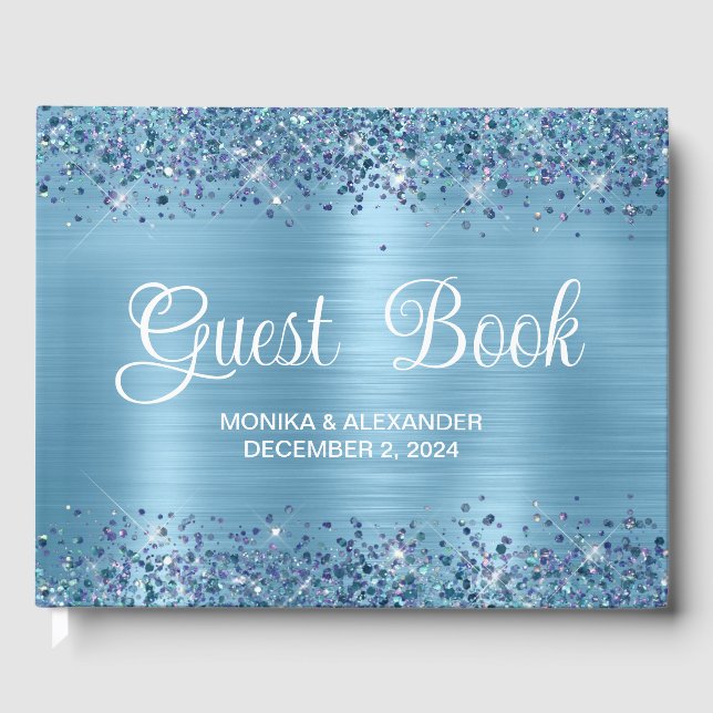 Clássico Glittery Baby Blue Foil Livro Guest (Frente)