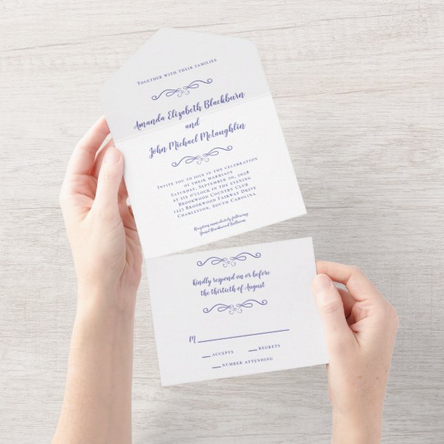 Clássico Orçamento Formal de Casamento Azul-Pervin (Aba destacável)