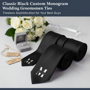 Clássico Preto Gravata de Monograma Personalizad