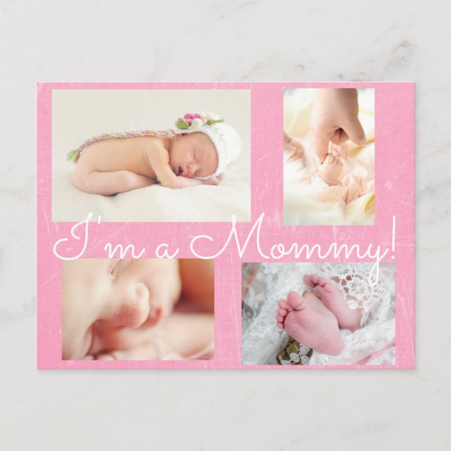 Clássico rosa "Eu sou uma Mamãe" Anúncio de Nascim (Frente)