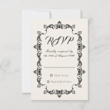 Clássico RSVP de Casamento em Marfim Antigo com Mo