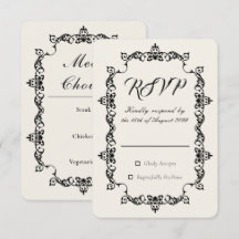 Clássico RSVP de Casamento em Marfim Antigo com Mo