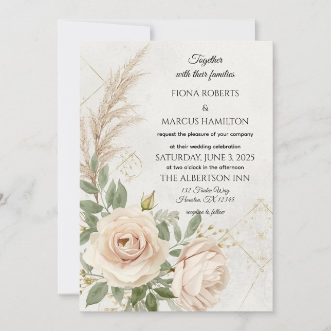 Clássico Rustic Boho - Rosa de Casamento Convite (Frente)