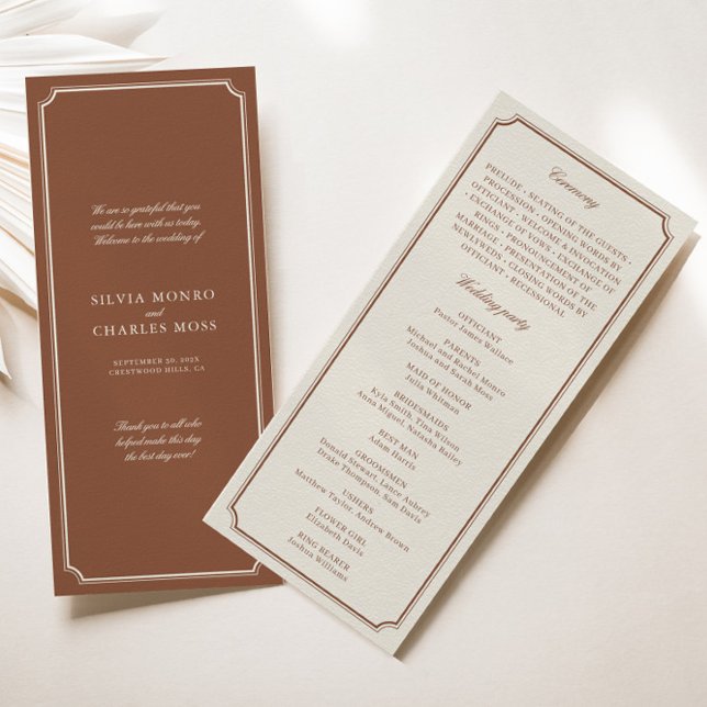 Clássico Vintage Brown & Ecru Wedding Program (Classic Vintage Brown & Ecru Wedding Program)