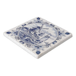 Clássico Vintage Chic Dutch Windmill Delft Blue